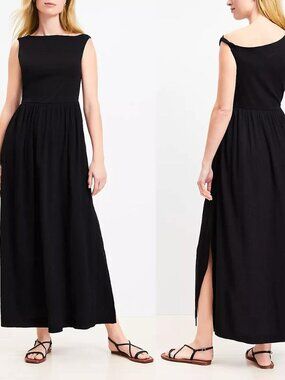 LOFT Beach Twist Shoulder Mixed Media Pocket Dress black flowy vacation XL NEW